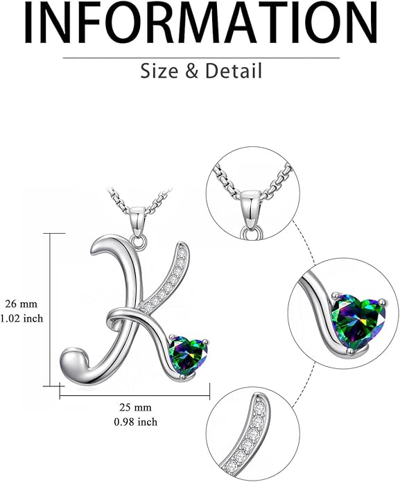 Valentines Day Gifts for Women Alphabet A to Z Initial Birthstone Pendant Necklaces for Women - 18k White Gold Plated Personalized Name Jewelry Valentine Mothers Day Birthday Gifts for Women Her Girlfriend
