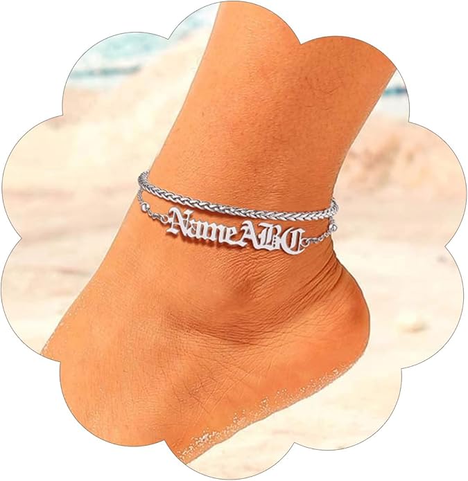 FindChic Custom Ankle Bracelets for Women, Stainless Steel Figaro/Cuban/Wheat/Rope/Herringbone Chain Anklets, Beach Foot Jewelry 8.5''-10.5'' Adjustable & Waterproof, with Gift Box