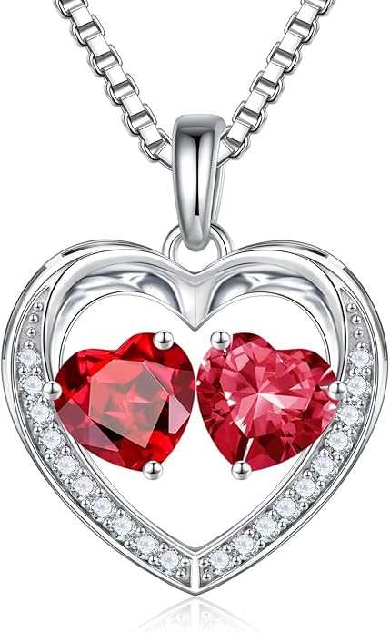 Iefil Valentines Day Gifts for Her - 925 Sterling Silver Heart Birthstone Necklace, Anniversary Birthday Gifts for Women Wife Girlfriend Mom Her