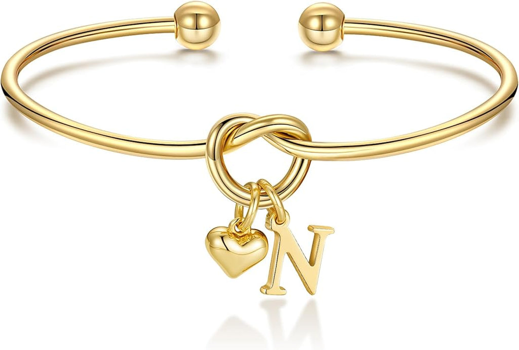 M MOOHAM Valentines Gifts for Her Teen Girls - Knot Initial Bracelets for Women Bridesmaids Proposal Gift Bridesmaid Gift Heart Initial Bracelet Friendship Bracelets Valentines Gifts for Women Sister
