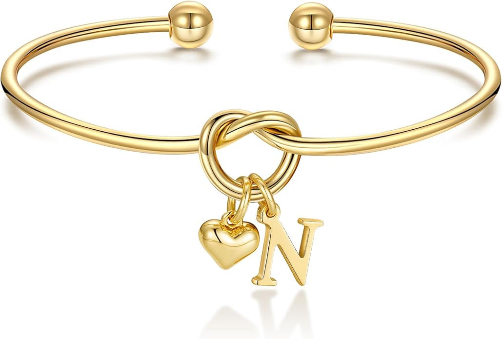 M MOOHAM Valentines Gifts for Her Teen Girls - Knot Initial Bracelets for Women Bridesmaids Proposal Gift Bridesmaid Gift Heart Initial Bracelet Friendship Bracelets Valentines Gifts for Women Sister