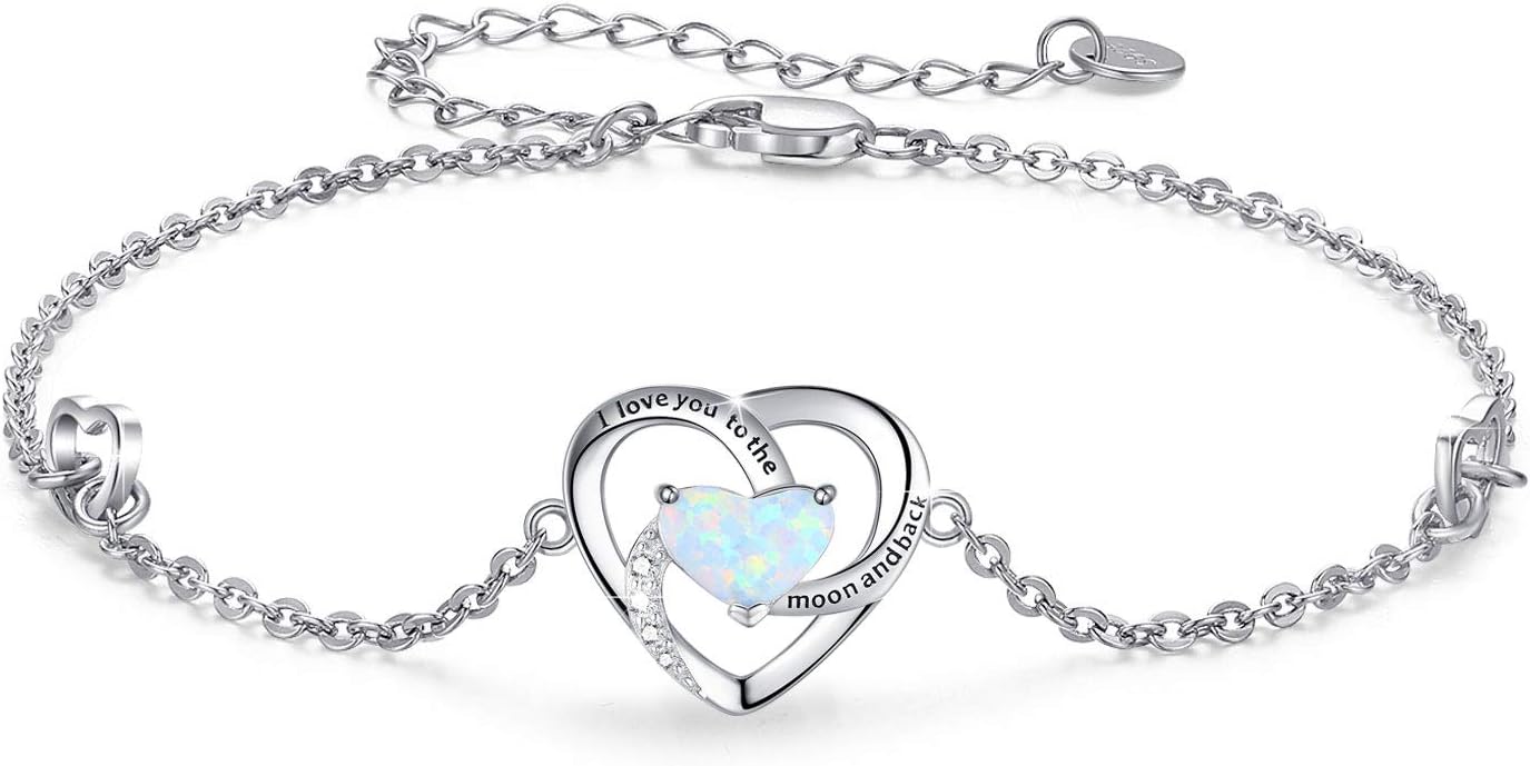 Cuoka I Love You to The Moon and Back Bracelet 925 Sterling Silver Heart Adjustable Bracelet Jewelry for Women with Gifts Box