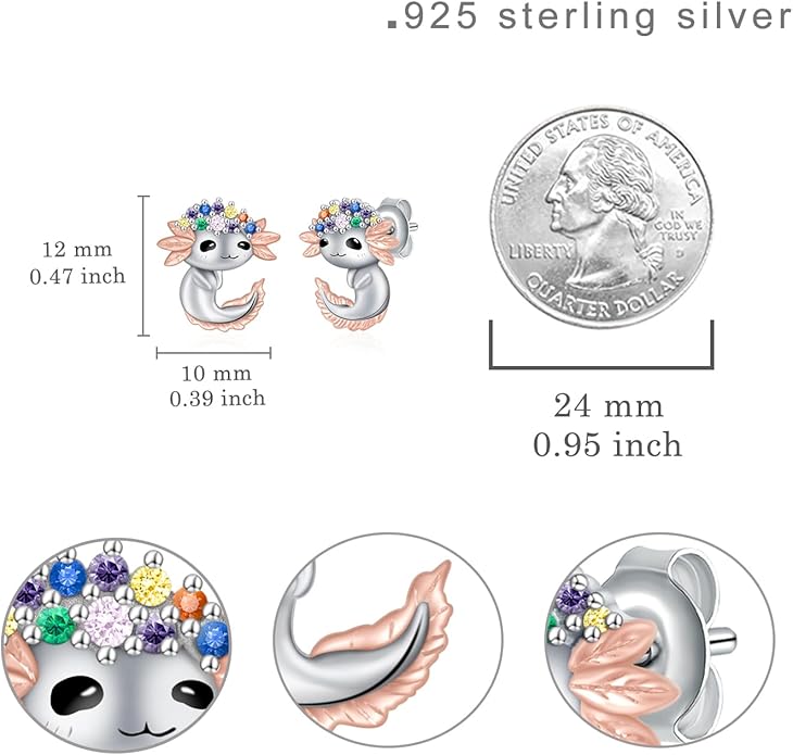 Axolotl/Highland Cow/Panda/Giraffe Stud Earrings 925 Sterling Silver Cute Animal Earrings with with Colored Zircon Animal Jewelry Gift for Girls Women