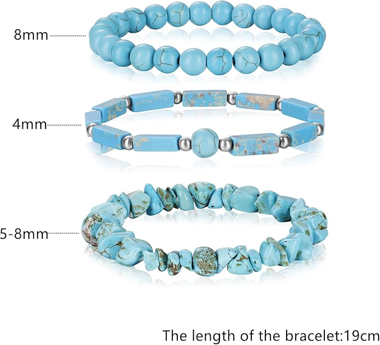 3Pcs Natural Stone Bracelets for Women 8mm Crystal Beaded Bracelets Handmade Stretch Bracelet Healing Crystal Jewelry for Women