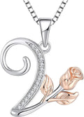 STARCHENIE Initial Necklace for Women Sterling Silver Letters 26 Alphabet Pendant Rose Flower Jewelry Gifts for Family Sisters Friend