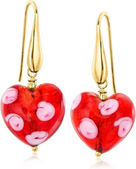 Ross-Simons Italian Murano Glass Heart Drop Earrings in 18kt Gold Over Sterling