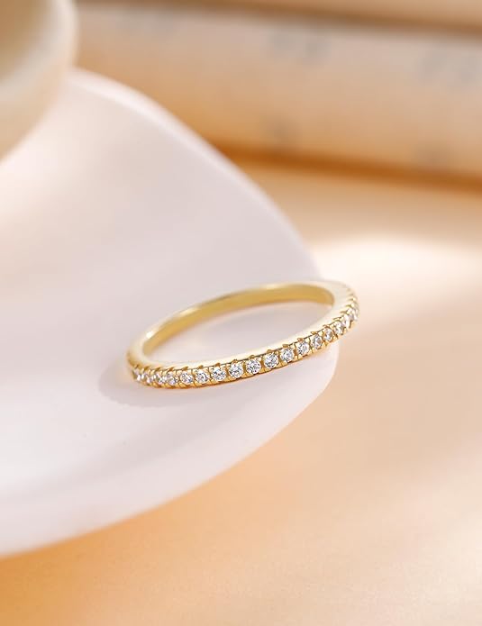 EAMTI 2mm Wedding Band Cubic Zirconia Half Eternity Stackable Brass Engagement Ring Size 3-13