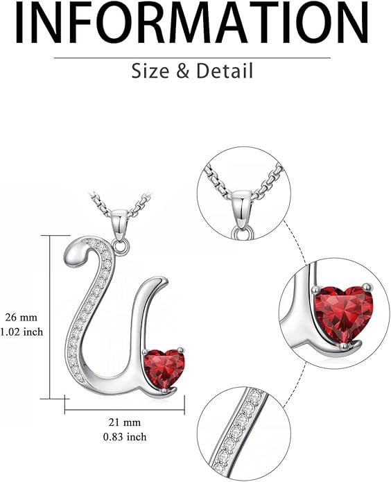 Valentines Day Gifts for Women Alphabet A to Z Initial Birthstone Pendant Necklaces for Women - 18k White Gold Plated Personalized Name Jewelry Valentine Mothers Day Birthday Gifts for Women Her Girlfriend