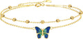 KECHO 14k Yellow Gold Butterfly/Dragonfly/Frog/Sunflower/Daisy/Tree of life/Moon/Clover Bracelet Anklet for Women
