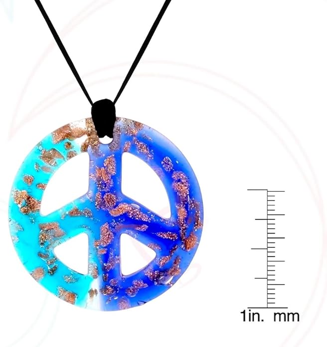 BESHEEK Murano Inspired Peace Sign Blown Glass Lampwork Art Pendant Necklace for Women Handcrafted Artisan Hypoallergenic Italian Style Jewelry