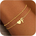 Valentines Day Gifts for Kids Women Girls, 14K Gold Plated Heart Initial Bracelet Teen Girl Gifts Trendy Stuff Dainty Gold Bracelets for Women Girls Valentines Day Gifts