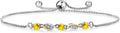 Gem Stone King 3-Stone Adjustable Bracelet for Women | 925 Silver and 10K Yellow Gold | Gemstone Birthstone and Lab Grown Diamond | Round 3MM | Two-Tone Adjustable Tennis Bracelet Up to 9 Inch