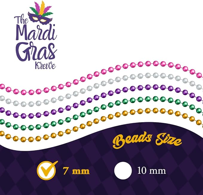 THE MARDI GRAS KREWE - Beads Necklaces Mardi Gras 72 Pack, 6 Dozen 33" 7mm - Party Favors, Parades, Bulk Decorations, Costumes, Festivals, Events - Assorted