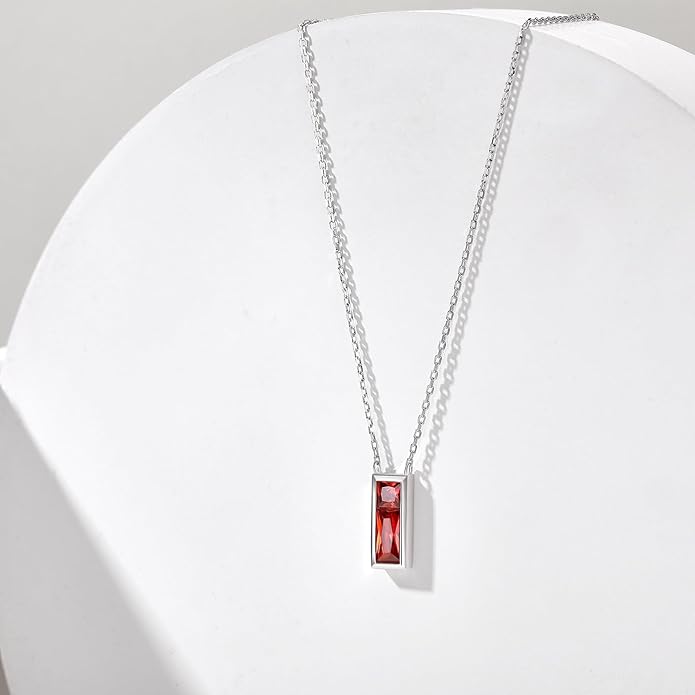 SUNFEEL Birthstone Necklace for Women, S925 Sterling Silver Necklaces with Square Cubic Zirconia Gemstone Necklace Women's Jewelry Anniversary Birthday Gifts for Women Mom Wife Her