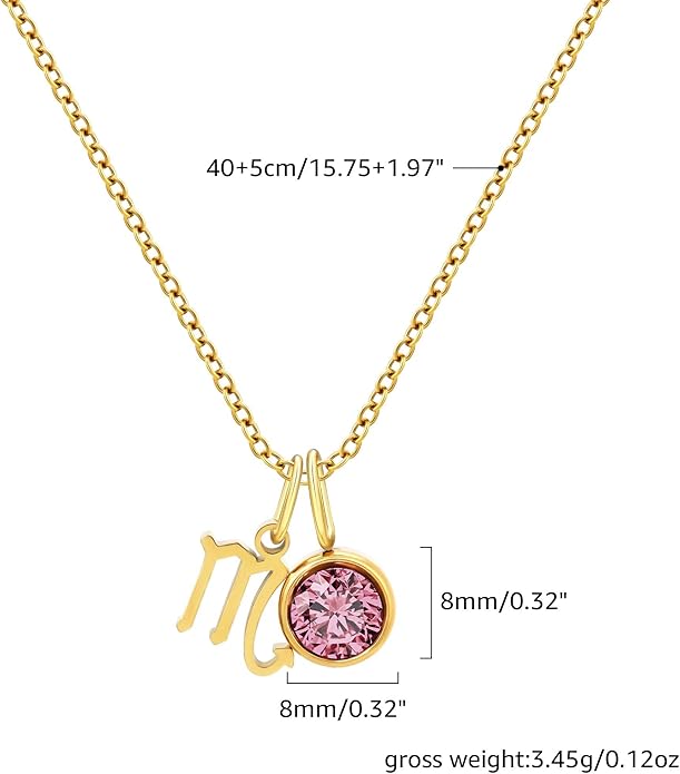 MISS RIGHT Initial Birthstone Necklace for Women - Personalized Gifts Birthday Gifts for Women Stainless Steel 18K Gold Plated Dainty Gold Zodiac Sign 12 Constellation Horoscope Necklace Jewelry