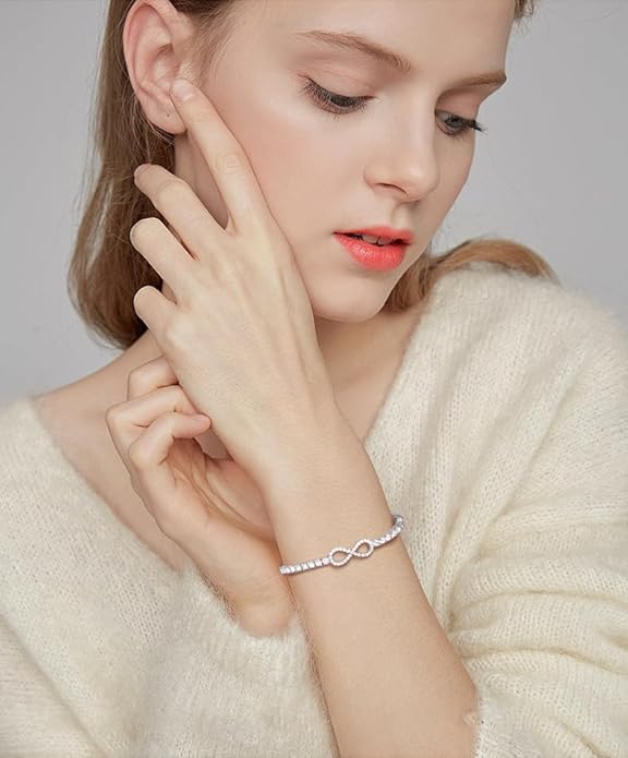 Moissanite Tennis Bracelets For Women, S925 Sterling Silver Infinity Bracelet, 3MM Width 18K Gold Plated White Gold Adjustable Bolo Bracelets- Birthday Christmas Gifts For Mom Wife Her