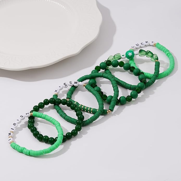 GOOJIDS Surfer Heishi Clay Bead Bracelets for Women Bohemian Stackable Gold Plated Beaded Stretch Bracelets Elastic Layering Friendship Bracelets Set Boho Jewelry
