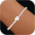 Valentines Day Gifts for Women Her - Dainty Beaded Heart Initial Bracelets Letter A-Z Charm Stretch Bead Ball Bracelet Trendy Jewelry Gifts