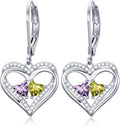 Valentines Day Gifts for Women, Heart Leverback Earrings Double Birthstone Dangle Earrings for Women, Love Jewelry for Her, Anniversary Birthday Gift for Mom Wife Girlfriend