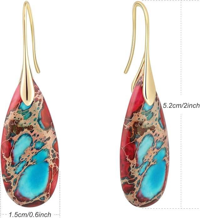Natural Healing Stone Fishhoop Dangle Drop Earrings Statement Gold silver earrings