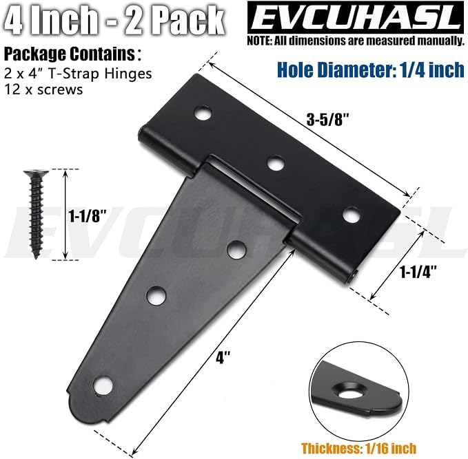 4 Inch T-Strap Gate Hinges, Shed Barn Door Hinges Heavy Duty, Yard Gate - Image 2