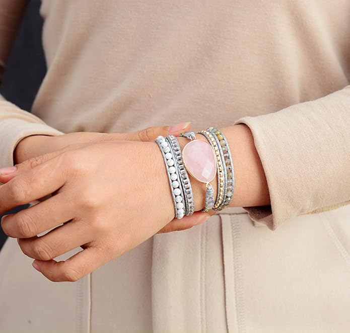 ZOSOJONA Women Wrap Bracelet Boho Natural Jasper Crystal Stone Beads Strand Bracelets