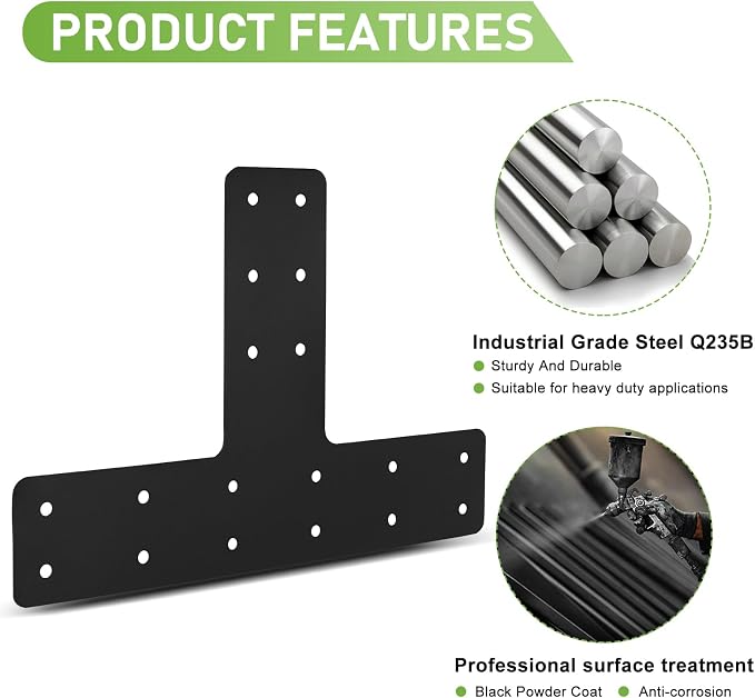 T Post Bracket 2PCS, 14x10 T Flat Mending Plate - Image 4