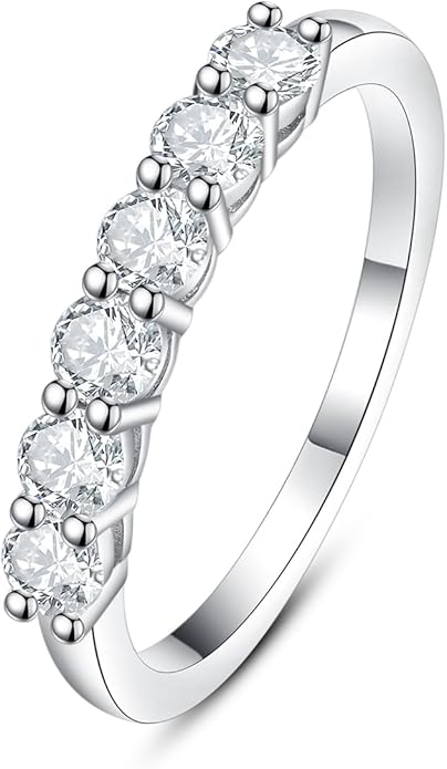 IMOLOE Lab Grown Diamond Wedding Bands for Women，0.66 Carat Ring 6 Stones Eternity Rings for Women in 18K White Gold Plated Sterling Silver Size 4-11