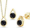 Gem Stone King 18K Yellow Gold Plated Silver 5MM Round Gemstone Birthstone Teardrop Pendant Earrings Set | Jewelry Set for Women | With 18 Inch Chain