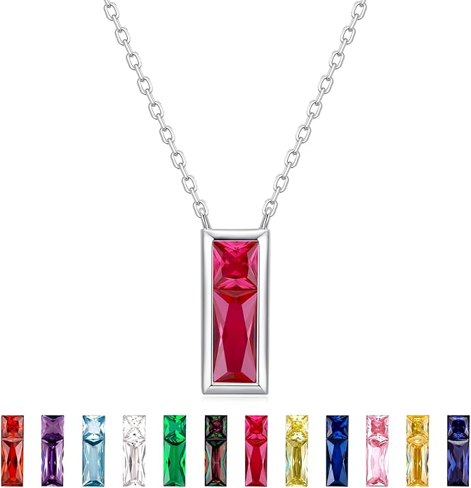 SUNFEEL Birthstone Necklace for Women, S925 Sterling Silver Necklaces with Square Cubic Zirconia Gemstone Necklace Women's Jewelry Anniversary Birthday Gifts for Women Mom Wife Her