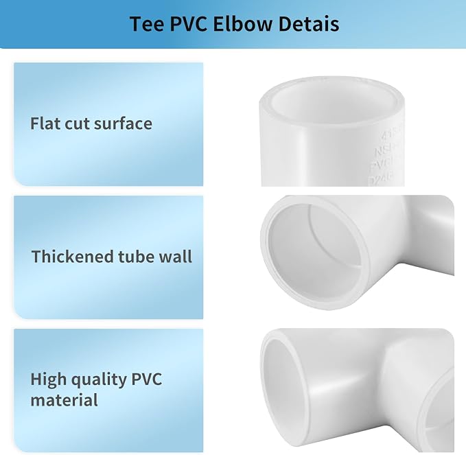 LESSO 1" PVC Tee Elbow, 6 Pack 3-Way Fittings, SCH40 White | PVC Pipe Fittings - Image 4