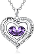 Valentine's Day Gifts for Wife 925 Sterling Silver Double Birthstone Pendant Necklaces I Love You for Always and Forever Necklace Anniversary Birthday Gifts for Wife Girlfriend Mom Her