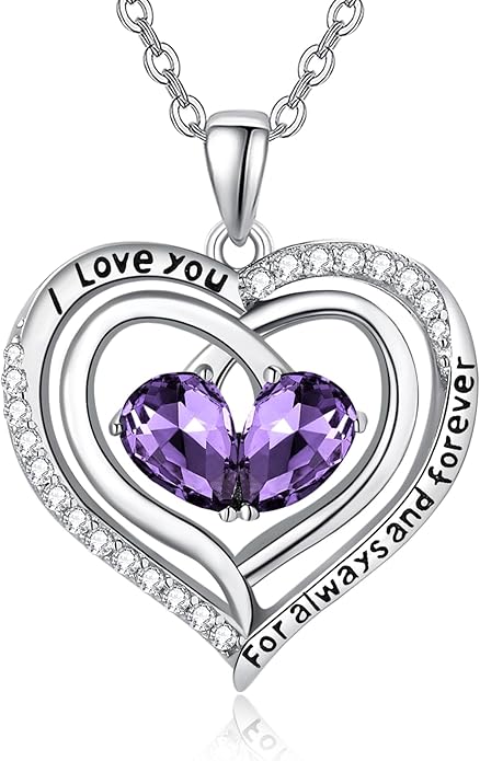 Valentine's Day Gifts for Wife 925 Sterling Silver Double Birthstone Pendant Necklaces I Love You for Always and Forever Necklace Anniversary Birthday Gifts for Wife Girlfriend Mom Her