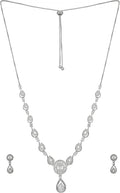 Nilu's Collection American Diamond Stone Studded | Rose Gold/Silver Plated | Anti Tarnish Jewellery Set for Women | Matching Earrings Perfect for Weddings and Special Occasions