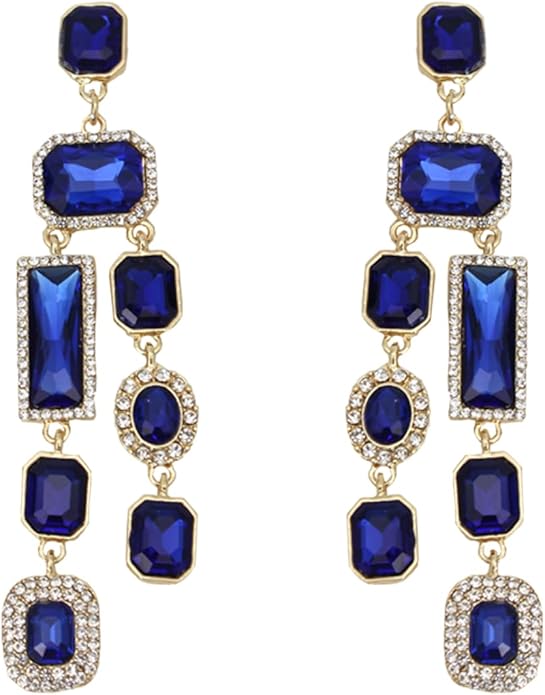 Vintage Rectangle Teardrop Chandelier Earrings, Art Deco Wedding Austrian Crystal Drop Dangle Earrings for Women Party Prom
