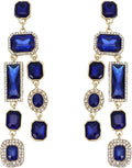 Vintage Rectangle Teardrop Chandelier Earrings, Art Deco Wedding Austrian Crystal Drop Dangle Earrings for Women Party Prom