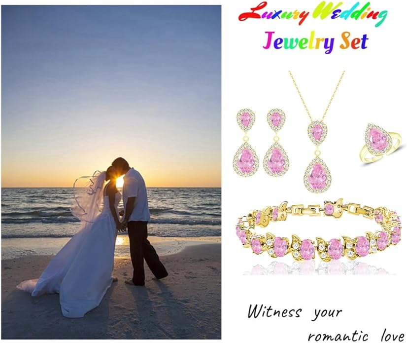 LMXXVJ Teardrop Jewelry Set for Women，Necklace Earrings Adjustable Ring Bracelet Set Fashion Formal Platinum/Gold/Rose Gold Jewelry Gift Girl/Mom/Wife/Grandmother/Best Friend/Aunt