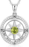 Peeshow Gifts for Women Wife-Compass Birthstone Necklace Gift for Wife Birthday Wedding Anniversary Women Jewelry for Her Girlfriend S925 Sterling Silver