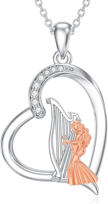 Violinist Necklace Sterling Silver Music Crystal Jewelry Saxophone Cello Violin Piano Flute Music Note Necklace Music Gifts for Women Girl Daughter