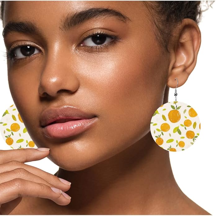Swono Dinosaurs Round Faux Leather Earrings for Women Adorable Funny Cartoon Dragon Animal Tree Funny Lightweight Double-Side Printed Drop Dangle Earring for Birthday Party Gift