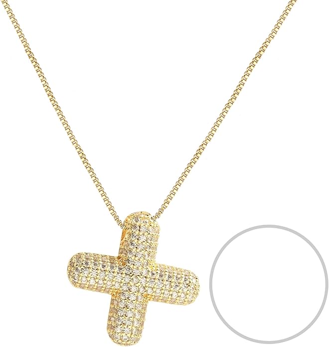 RWQIAN Letter Necklace for Women Bubble, Chunky Initial Alphabet A-Z Pendant Puffy Name Personalized Necklace Dainty Zircon CZ Fashion Jewelry Gifts for Girls Girlfriend