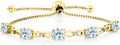 Gem Stone King 7X5MM Oval Cut Gemstone Birthstone and Accent Lab Grown Diamond Tennis Bracelet For Women In 18K Yellow Gold Plated Silver | Adjustable Bolo Bracelet For Women | Easy-On Easy-Off