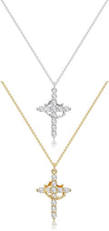 Tewiky Christian Gift Stocking Stuffers Cross Necklace for women-Dainty 14k Gold Plated/Silver Plated Pendant Necklaces Simple Cute Tiny Necklace Jewelry for Women