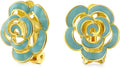 Pink Red Enamel Flower Crystal Edge Spring Retro Floral Rose Clip On Earrings For Women Non Pierced Ears 14K Gold Plated