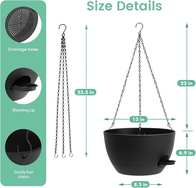 UOUZ 13 Inch 2 Pack Large Self Watering Hanging Planters - Image 5