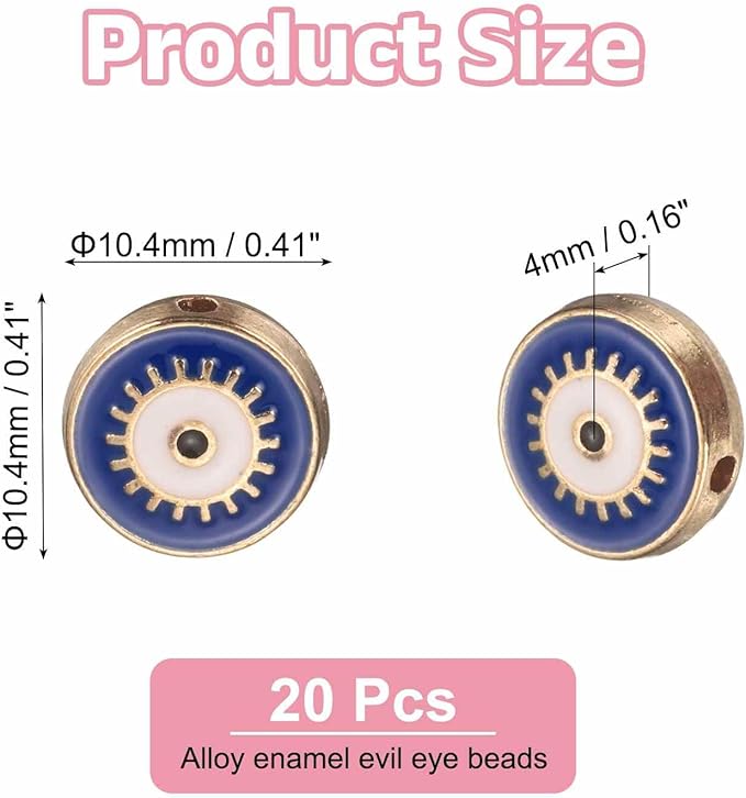 MECCANIXITY 20 Pcs Flat Round Evil Eye Beads Colorful Flat Loose Spacer Evil Eye Charms for DIY Bracelet Earrings Necklace Crafts Jewelry Making, Bright Blue