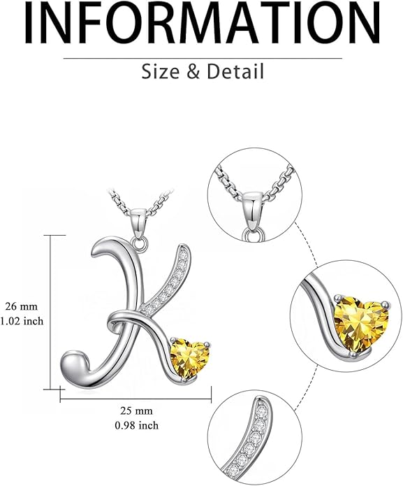 Valentines Day Gifts for Women Alphabet A to Z Initial Birthstone Pendant Necklaces for Women - 18k White Gold Plated Personalized Name Jewelry Valentine Mothers Day Birthday Gifts for Women Her Girlfriend