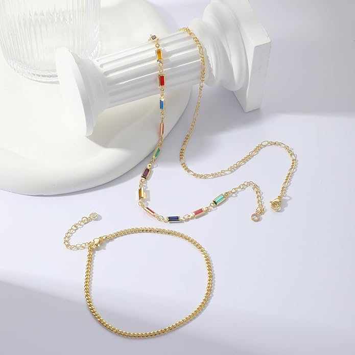 Anklets for Women 14K Gold Silver Plated Ankle Bracelets Trendy Waterproof Boho Anklets Set Adjustable Dainty Cute Diamond Beaded Heart Non Tarnish Summer Beach Jewelry Gift