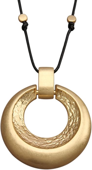 GelConnie Leather Necklace for Women Large Pendant Long Brown Necklace Circle Leather Choker Vintage Sweater Necklace Gold Chunky Boho Necklaces for Women