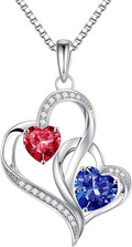 Iefil Valentines Day Gifts for Her - 925 Sterling Silver Double Birthstone Necklace, Heart Necklaces for Women, Anniversary Birthday Gifts, Personalized Jewelry Gift for Wife Mom Girlfriend